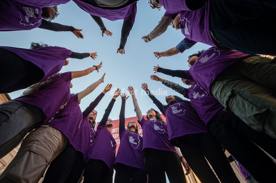 Rome, Italy Friday February 10, 2023: at the via della Conciliazione the dance group 'Evolution Company of the Holy Dance' and the group of young international representatives performed a flash-mob against human trafficking..The initiative is coordinated by Talitha Kum, the international…