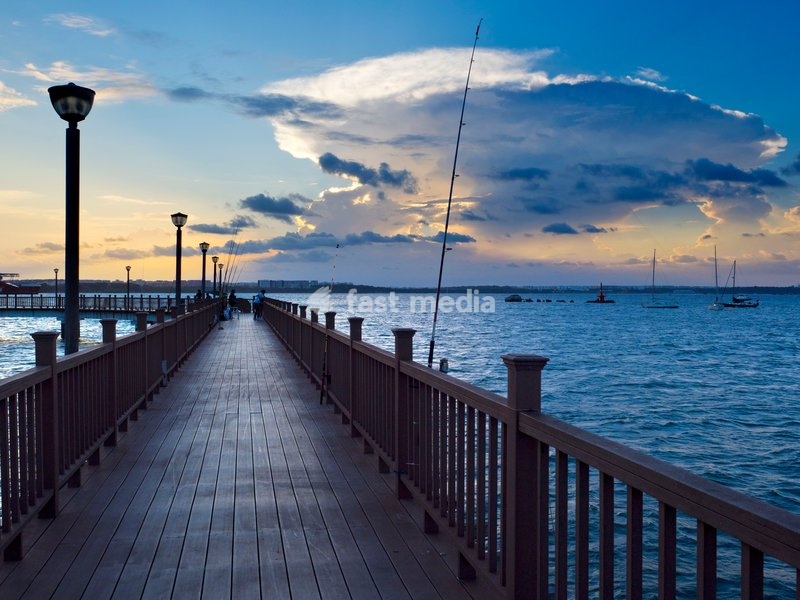 Dramatic sky over Changi Point Boardwalk at dusk, Singapore