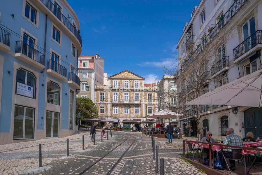 View of cafe and restaurant in city centre, Lisbon, Portugal, Europe