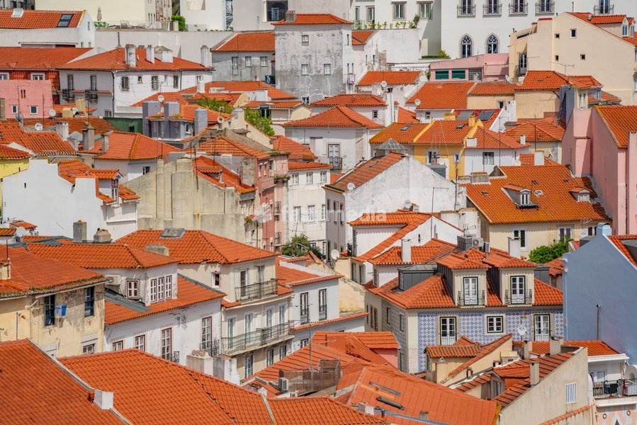 View of terrakotta rooftops in Alfama, Alfama District, Lisbon, Portugal, Europe