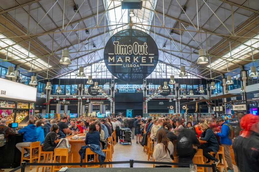 View of food court in the interior of Time Out Market, Lisbon, Portugal, Europe