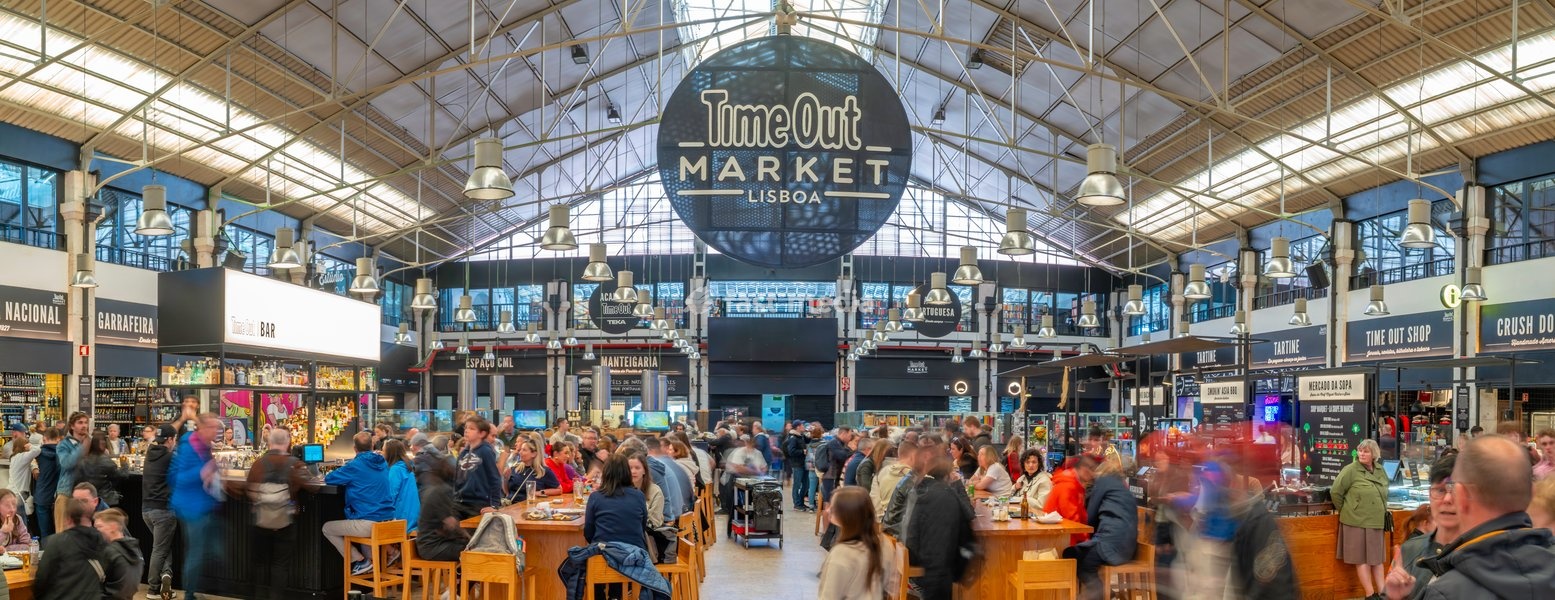 View of food court in the interior of Time Out Market, Lisbon, Portugal, Europe