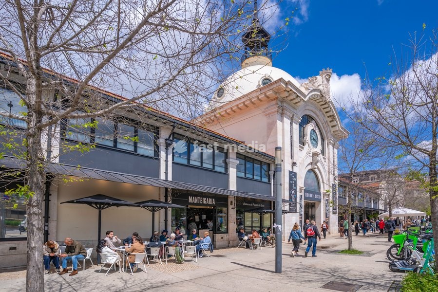 View of exterior of Time Out Market on a sunny day, Lisbon, Portugal, Europe