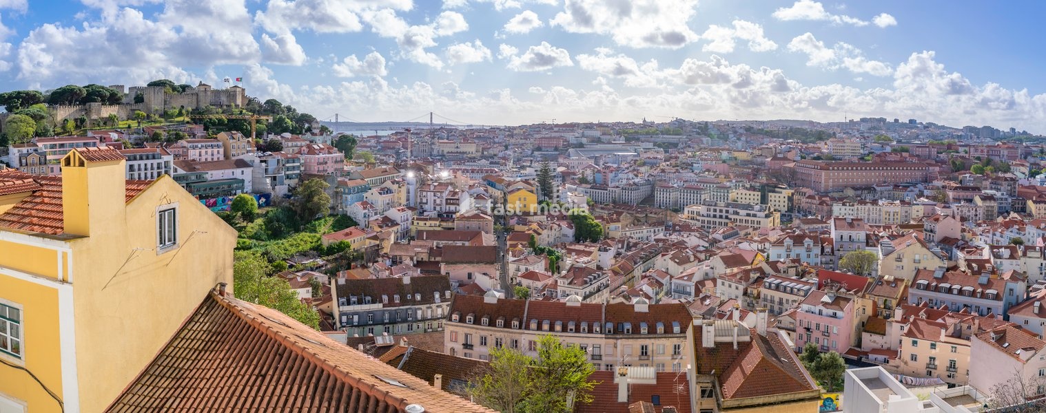Panoramic view of Lisbon from Miradouro da Graca scenic point on a sunny day in the Alfama District, Lisbon, Portugal, Europe