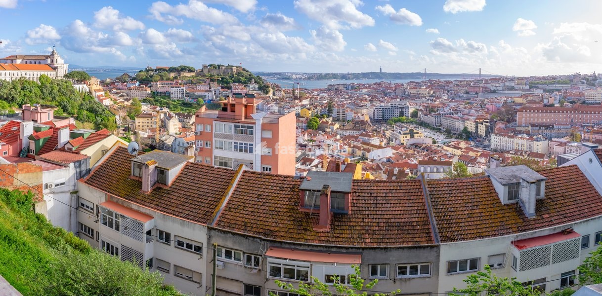 Panoramic view of Lisbon from Miradouro da Senhora do Monte scenic point on a sunny day in the Alfama District, Lisbon, Portugal, Europe