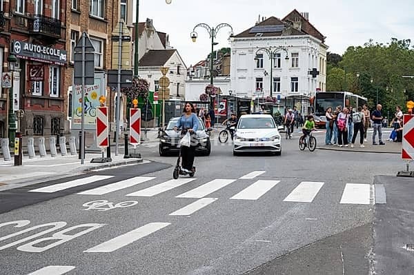 Cyclists at the car free sunday in Molenbeek, Brussels, Belgium, SEP 22, 2024, Europe