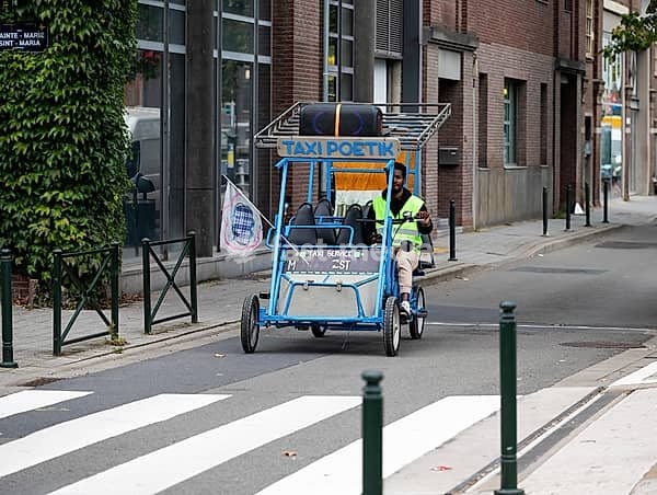 Gocart bike driving at car free sunday, Molenbeek, Brussels, Belgium, SEP 22, 2024, Europe