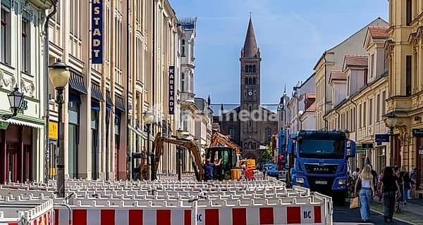 Roadworks in Brandenburger Straße, shopping street in Potsdam, Brandenburg, Germany, Europe