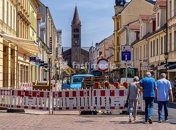 Roadworks in Brandenburger Straße, shopping street in Potsdam, Brandenburg, Germany, Europe