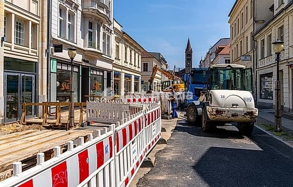 Roadworks in Brandenburger Straße, shopping street in Potsdam, Brandenburg, Germany, Europe