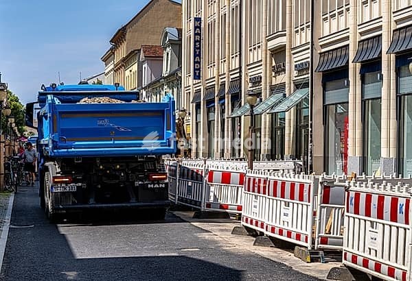 Roadworks in Brandenburger Straße, shopping street in Potsdam, Brandenburg, Germany, Europe