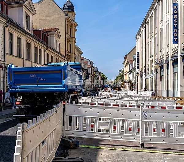 Roadworks in Brandenburger Straße, shopping street in Potsdam, Brandenburg, Germany, Europe