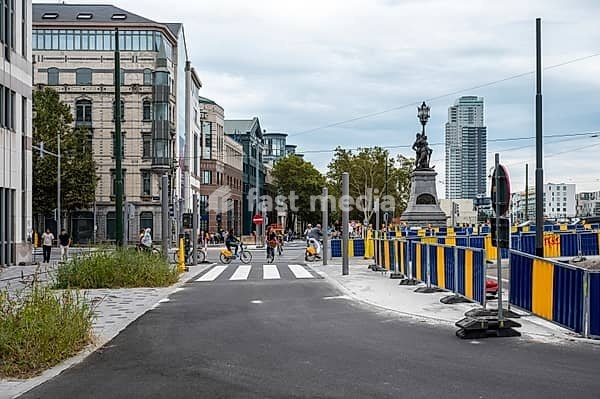 Road works during the car free sunday around Avenue Leopold II and Sainctelette SquareMolenbeek, Brussels, Belgium, SEP 22, 2024, Europe