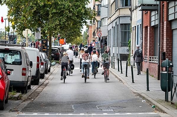 Cyclists at the car free sunday in Molenbeek, Brussels, Belgium, SEP 22, 2024, Europe