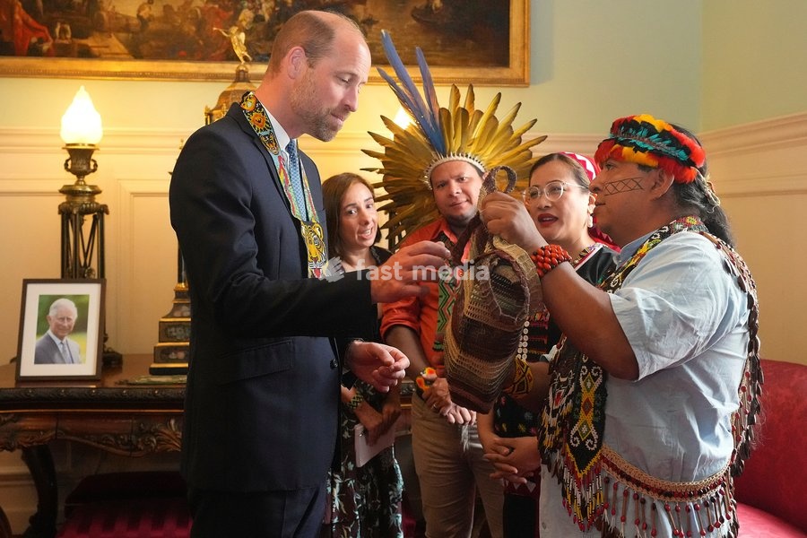 Britain's Prince William, the Prince of Wales, as Founder of The Royal Foundation's United for Wildlife programme, meets Kleber Karipuna, Indigenous leader of the Karipuna people from Amapa, centre, Jennifer Lasimbang, Former Member of Sabah State Legislative Assembly, second right, and Juan Carlos…