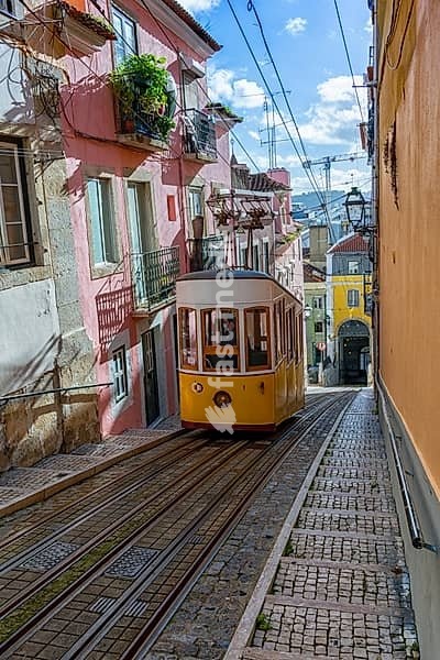 Lisbon, Portugal - 15 December 2020: view of the Gloria Funicular in downtown Lisbon