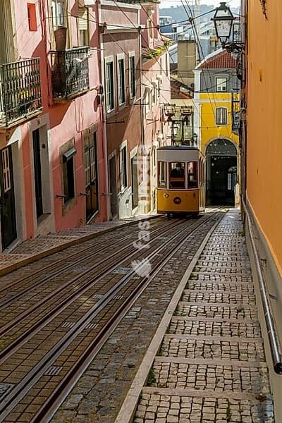 Lisbon, Portugal - 15 December 2020: view of the Gloria Funicular in downtown Lisbon