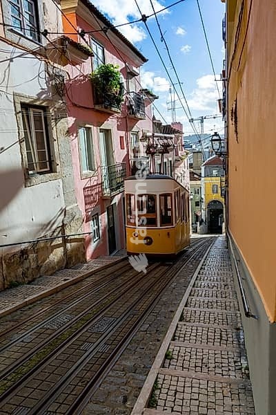 Lisbon, Portugal - 15 December 2020: view of the Gloria Funicular in downtown Lisbon