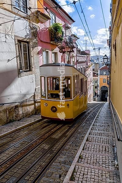 Lisbon, Portugal - 15 December 2020: view of the Gloria Funicular in downtown Lisbon