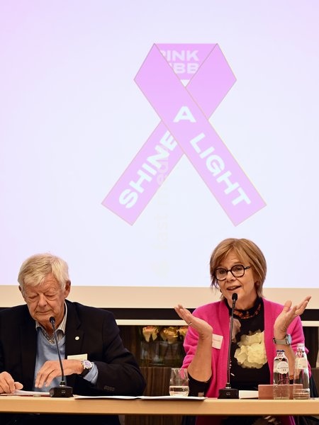 FOCUS COVERAGE, DISTRIBUTION REQUESTED TO BELGA Professor Jan Lamote and Professor Marleen Finoulst pictured during a press conference of the 'Pink Ribbon' Breast Cancer awareness organization, Tuesday 23 September 2025 in Brussels. Pink Ribbon urges for every person with breast cancer and all…