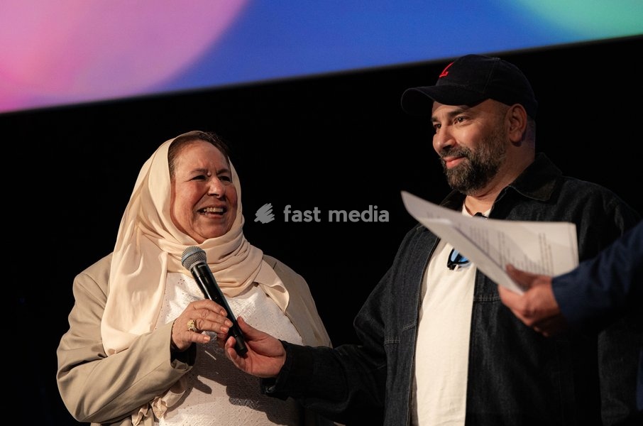 The directors of the film "Les Baronnes" Mokhtaria Badaoui and Nabil Ben Yadir pictured during the opening night of the 40th edition of the Namur International French-Language Film Festival (FIFF) (October 3-10), Friday 03 October 2025 in Namur