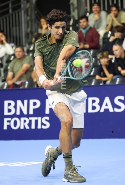 Pierre-Hughes Herbert pictured in action during the European Open ATP tennis tournament in Brussels, on Sunday 12 October 2025. This year's edition of the tournament is taking place from 12 to 19 October 2025