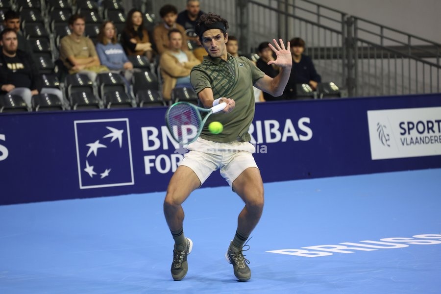 Pierre-Hughes Herbert pictured in action during the European Open ATP tennis tournament in Brussels, on Sunday 12 October 2025. This year's edition of the tournament is taking place from 12 to 19 October 2025