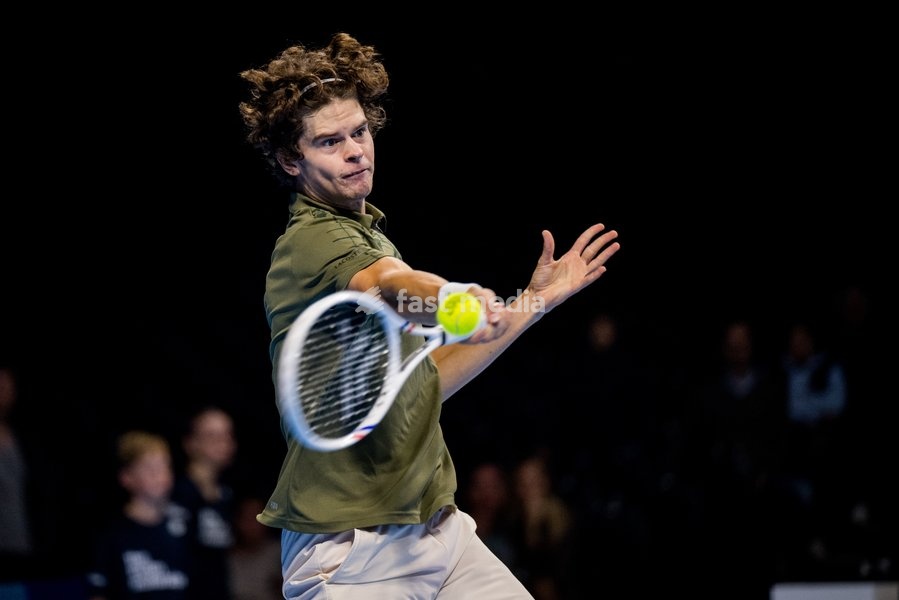 Belgian Alexander Blockx pictured in action during the European Open ATP tennis tournament in Brussels, on Sunday 12 October 2025. This year's edition of the tournament is taking place from 12 to 19 October 2025