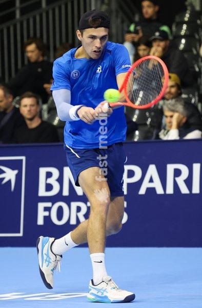 Hungarian Zsombor Piros pictured in action during the European Open ATP tennis tournament in Brussels, on Sunday 12 October 2025. This year's edition of the tournament is taking place from 12 to 19 October 2025