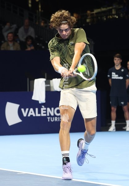 Belgian Alexander Blockx pictured in action during the European Open ATP tennis tournament in Brussels, on Sunday 12 October 2025. This year's edition of the tournament is taking place from 12 to 19 October 2025