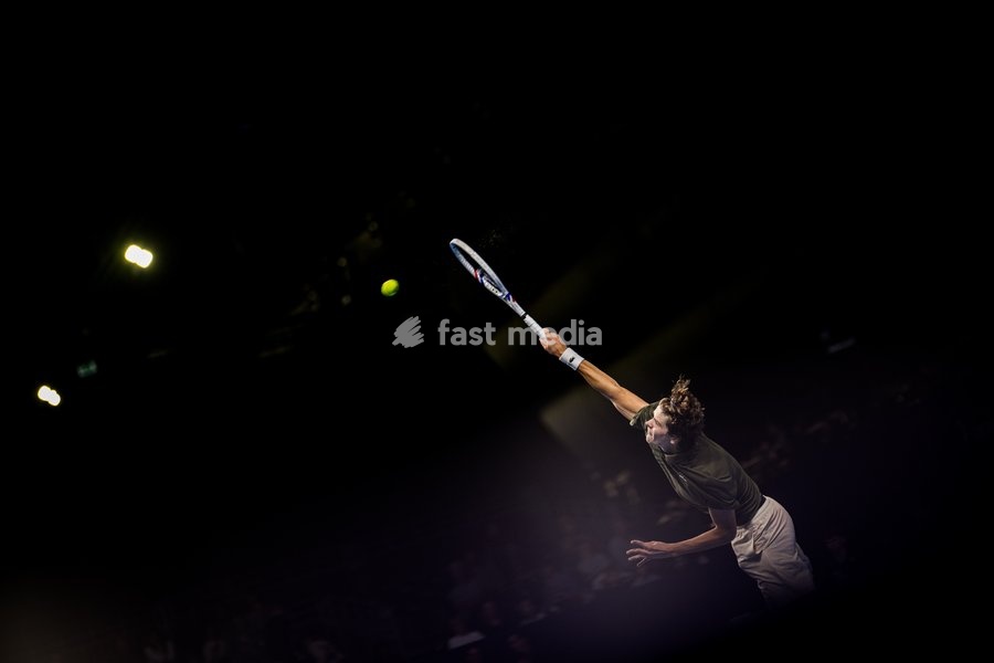 Belgian Alexander Blockx pictured in action during the European Open ATP tennis tournament in Brussels, on Sunday 12 October 2025. This year's edition of the tournament is taking place from 12 to 19 October 2025