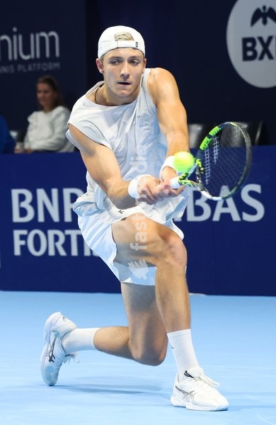 Belgian Tibo Colson pictured in action during the European Open ATP tennis tournament in Brussels, on Sunday 12 October 2025. This year's edition of the tournament is taking place from 12 to 19 October 2025