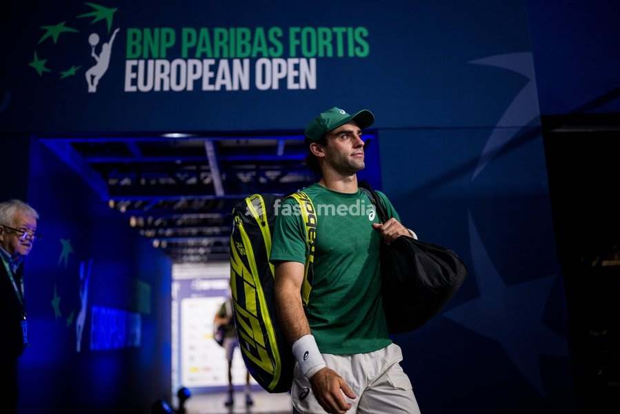 US' Eliot Spizzirri pictured at the start of the European Open ATP tennis tournament in Brussels, on Monday 13 October 2025. This year's edition of the tournament is taking place from 12 to 19 October 2025