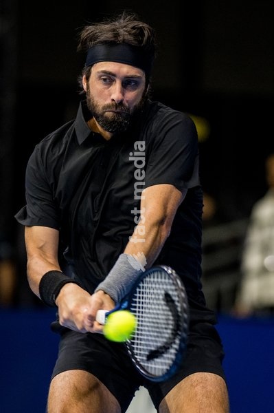 Georgia's Nikoloz Basilashvili pictured in action during the European Open ATP tennis tournament in Brussels, on Monday 13 October 2025. This year's edition of the tournament is taking place from 12 to 19 October 2025