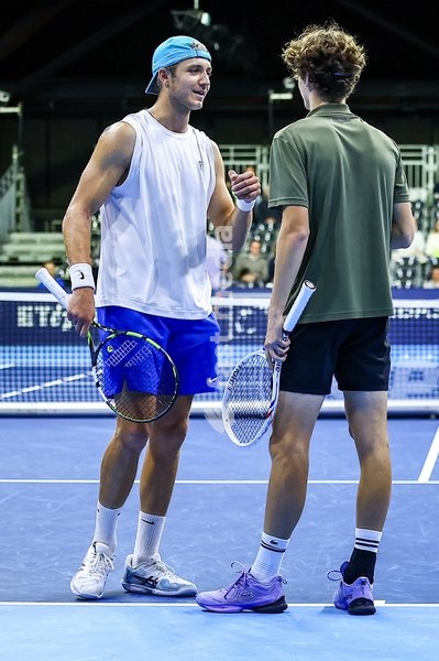 Belgian Alexander Blockx and Belgian Tibo Colson pictured during the European Open ATP tennis tournament in Brussels, on Monday 13 October 2025. This year's edition of the tournament is taking place from 12 to 19 October 2025