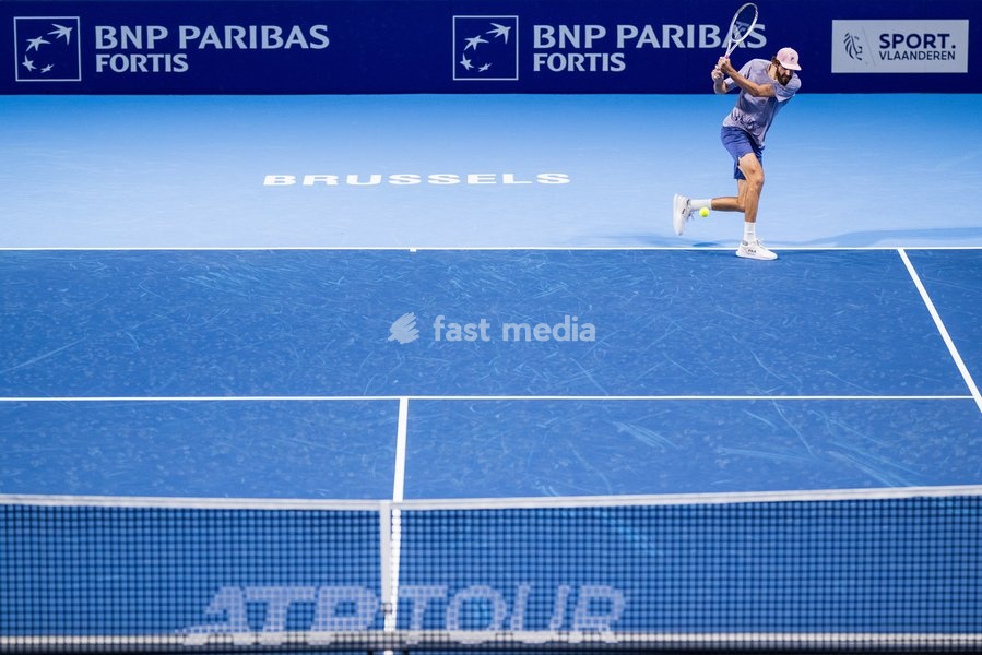 US Reilly Opelka pictured in action during the European Open ATP tennis tournament in Brussels, on Monday 13 October 2025. This year's edition of the tournament is taking place from 12 to 19 October 2025
