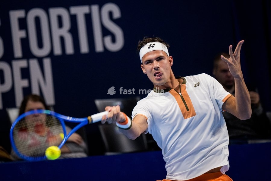 German Daniel Altmaier pictured in action during the European Open ATP tennis tournament in Brussels, on Tuesday 14 October 2025. This year's edition of the tournament is taking place from 12 to 19 October 2025