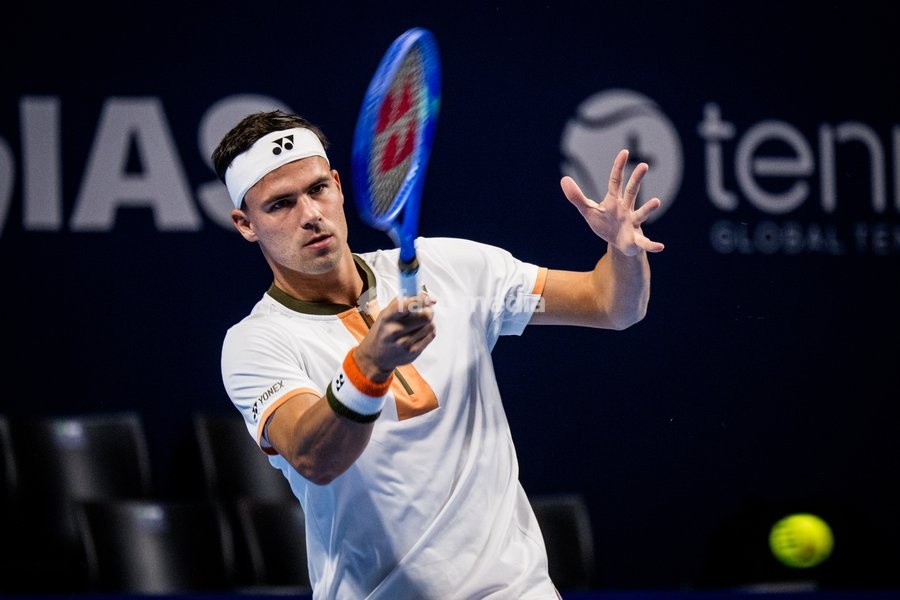 German Daniel Altmaier pictured in action during the European Open ATP tennis tournament in Brussels, on Tuesday 14 October 2025. This year's edition of the tournament is taking place from 12 to 19 October 2025