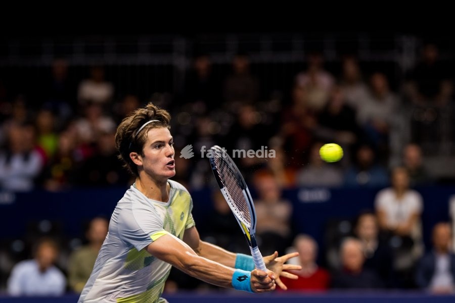 Belgian Gilles-Arnaud Bailly pictured in action during the European Open ATP tennis tournament in Brussels, on Tuesday 14 October 2025. This year's edition of the tournament is taking place from 12 to 19 October 2025