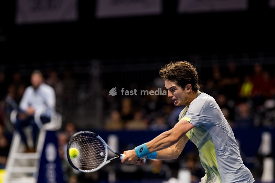 Belgian Gilles-Arnaud Bailly pictured in action during the European Open ATP tennis tournament in Brussels, on Tuesday 14 October 2025. This year's edition of the tournament is taking place from 12 to 19 October 2025