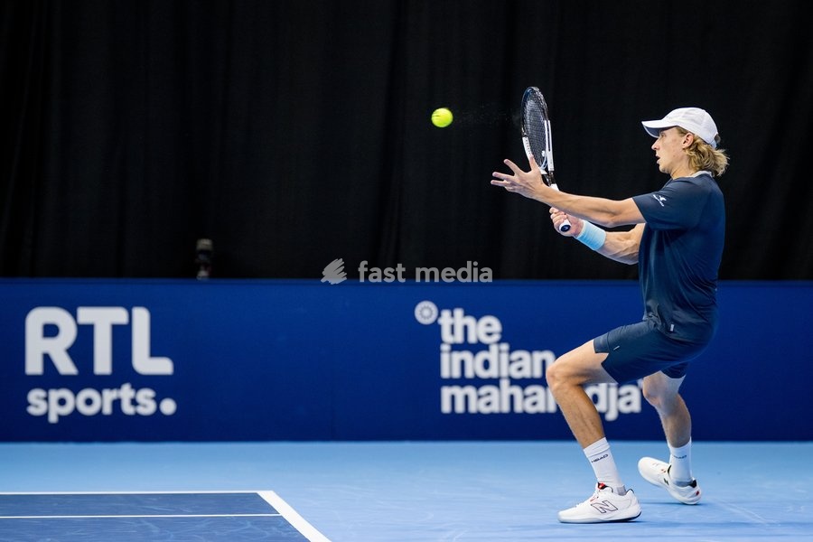 Finnish Emil Ruusuvuori pictured in action during the European Open ATP tennis tournament in Brussels, on Tuesday 14 October 2025. This year's edition of the tournament is taking place from 12 to 19 October 2025
