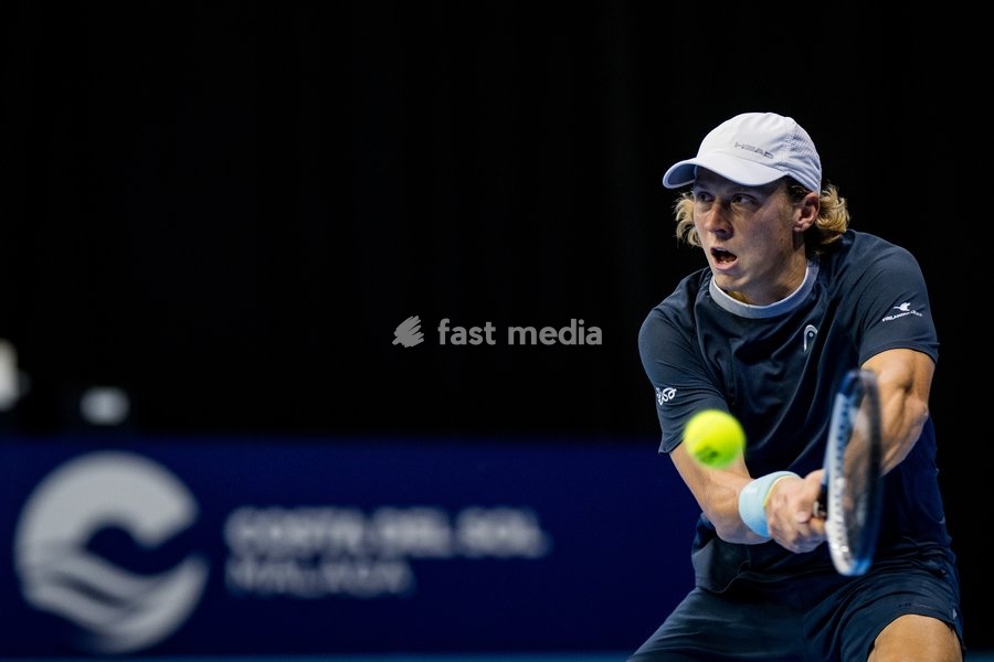 Finnish Emil Ruusuvuori pictured in action during the European Open ATP tennis tournament in Brussels, on Tuesday 14 October 2025. This year's edition of the tournament is taking place from 12 to 19 October 2025