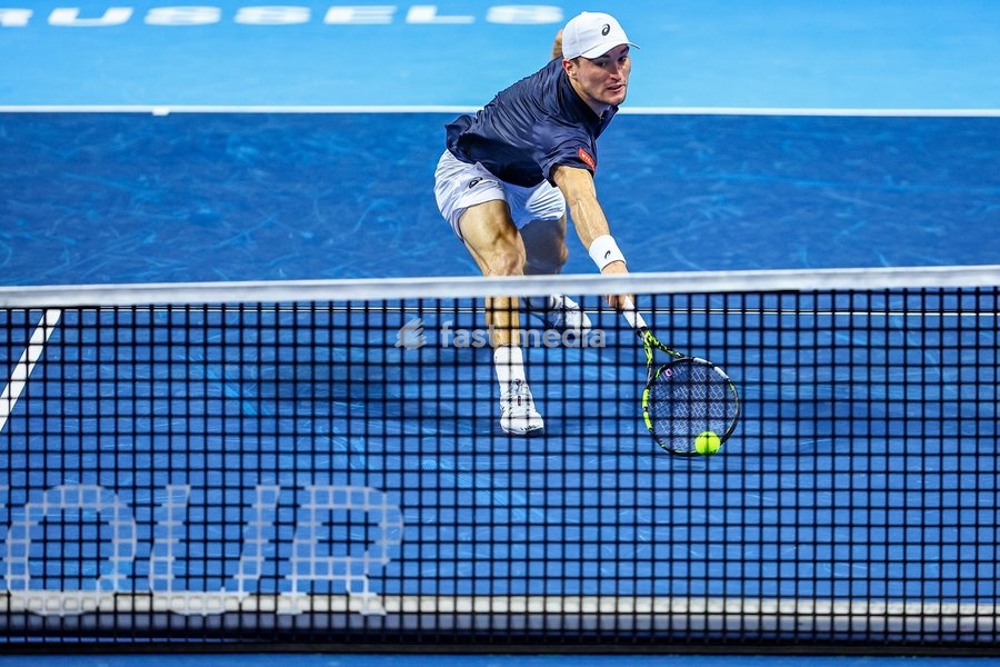 Belgian Raphael Collignon pictured in action during the European Open ATP tennis tournament in Brussels, on Tuesday 14 October 2025. This year's edition of the tournament is taking place from 12 to 19 October 2025