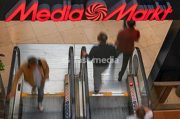 Escalators to Media Markt, Erlangen, Bavaria, Germany