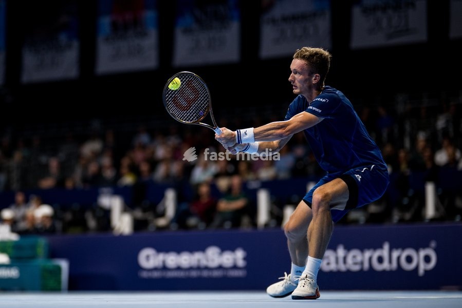 Czech Jiri Lehecka pictured in action during the European Open ATP tennis tournament in Brussels, on Friday 17 October 2025. This year's edition of the tournament is taking place from 12 to 19 October 2025