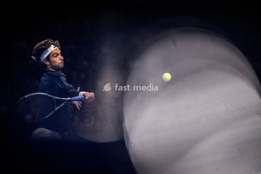 Italian Lorenzo Musetti pictured in action during the European Open ATP tennis tournament in Brussels, on Friday 17 October 2025. This year's edition of the tournament is taking place from 12 to 19 October 2025