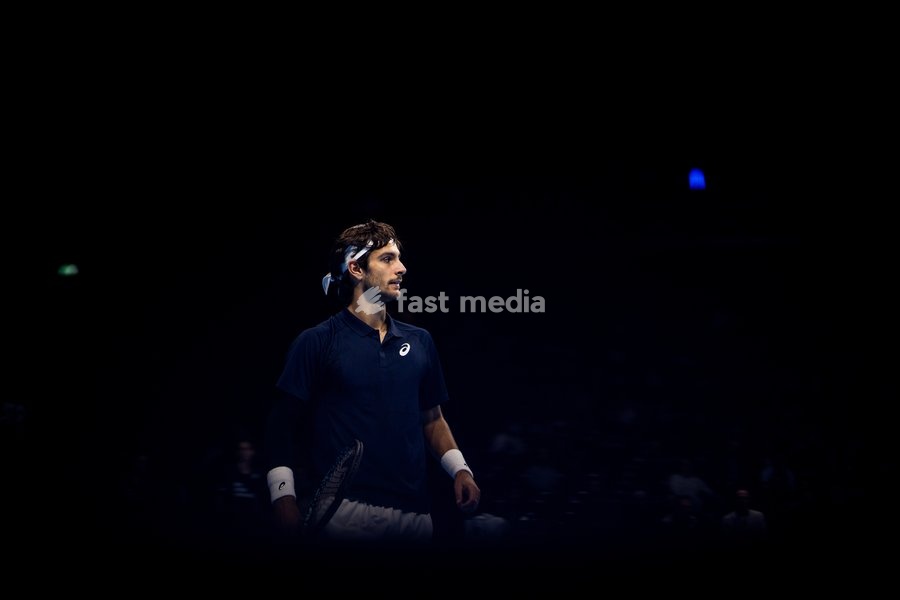 Italian Lorenzo Musetti pictured in action during the European Open ATP tennis tournament in Brussels, on Friday 17 October 2025. This year's edition of the tournament is taking place from 12 to 19 October 2025