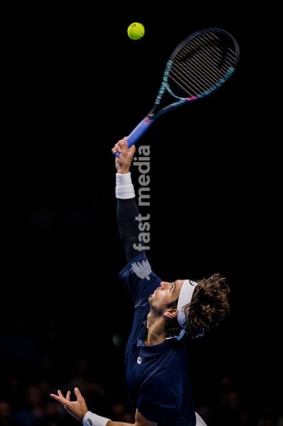 Italian Lorenzo Musetti pictured in action during the European Open ATP tennis tournament in Brussels, on Friday 17 October 2025. This year's edition of the tournament is taking place from 12 to 19 October 2025
