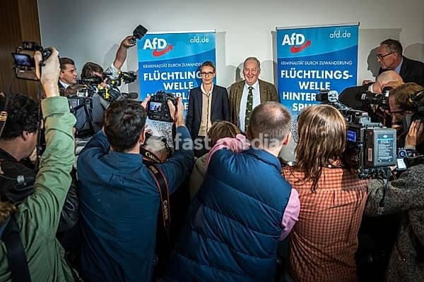 DEU Germany Germany Berlin AFD press conference on immigration and crime with Alice Weidel and Alexander Gauland