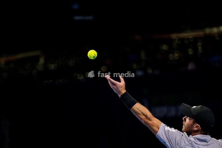 US' Christian Harrison pictured in action during the European Open ATP tennis tournament in Brussels, on Sunday 19 October 2025. This year's edition of the tournament is taking place from 12 to 19 October 2025